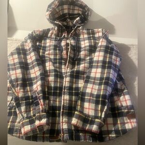 LL Bean Size Lg Plaid Cotton Flannel Relaxed Zip Hoodie with Multicolor Stripes